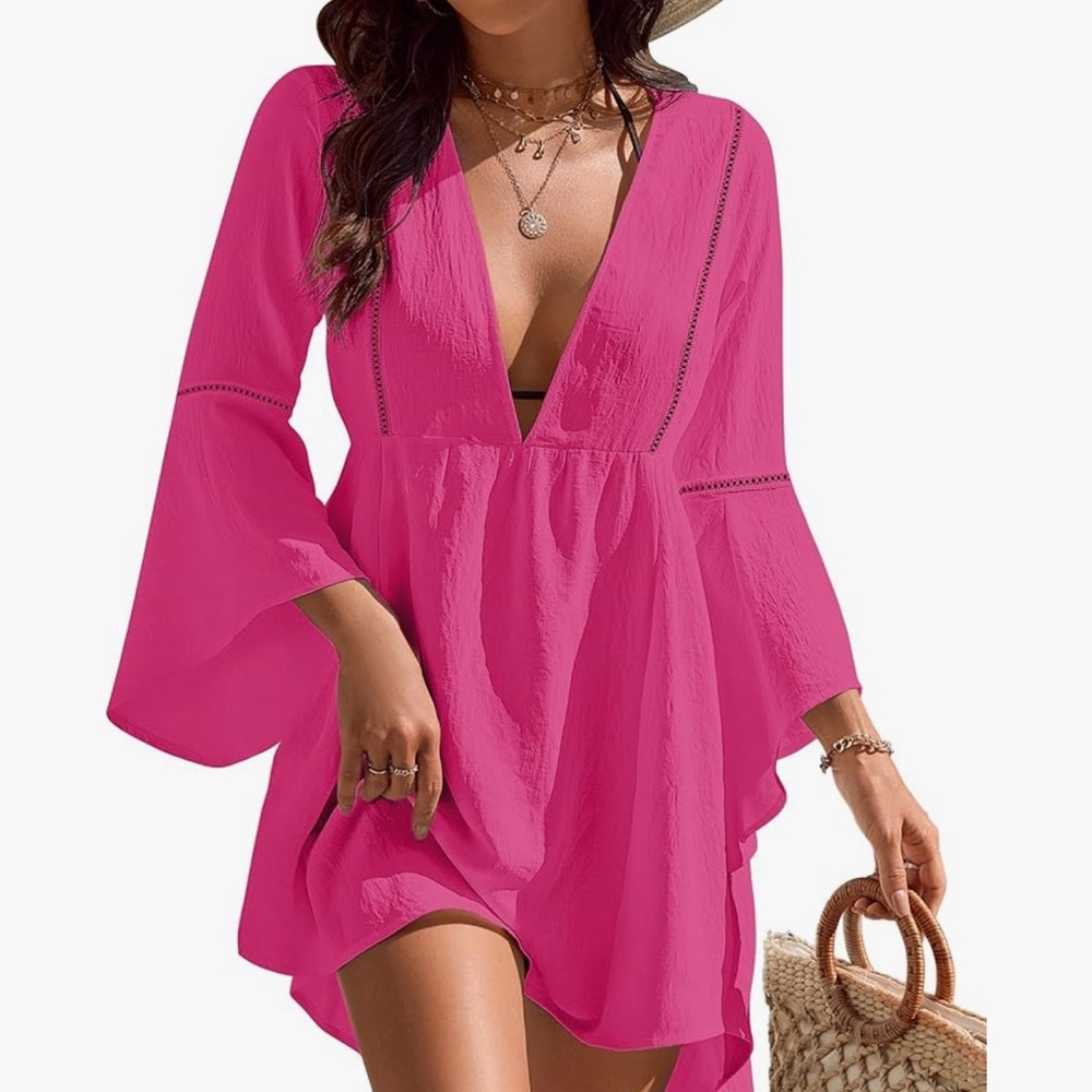 Source Unknown Fuchsia Pink Deep V Swim Coverup